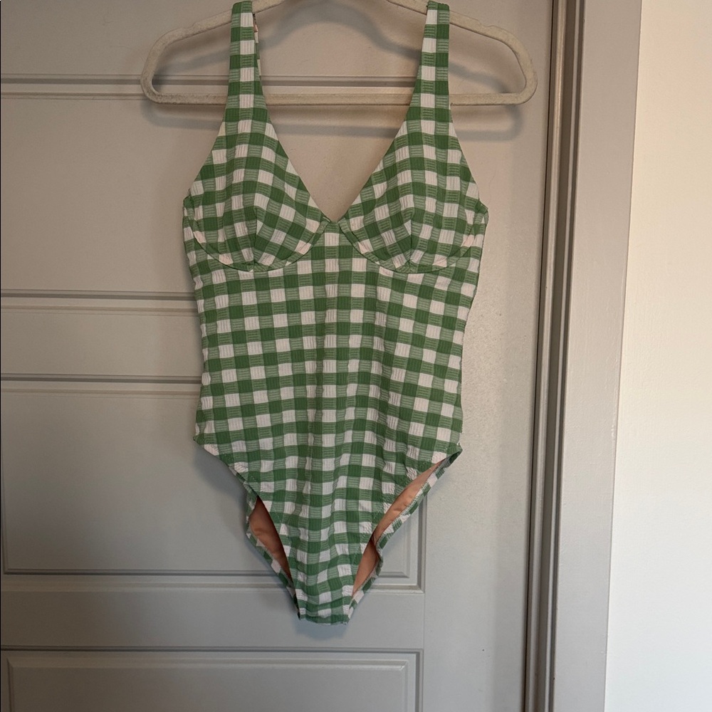 Madewell Green Checkered One-Piece Swimsuit